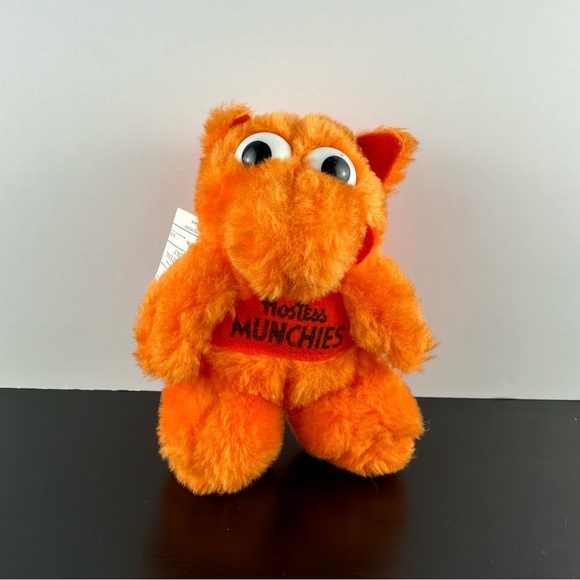 Hostess Munchies Vintage Neon Orange Plush Doll Stuffed Animal Red Shirt - Picture 1 of 5